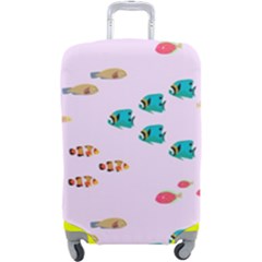 Marine Fish Multicolored On A Pink Background Luggage Cover (large) by SychEva
