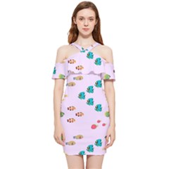 Marine Fish Multicolored On A Pink Background Shoulder Frill Bodycon Summer Dress by SychEva
