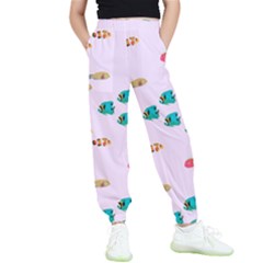 Marine Fish Multicolored On A Pink Background Kids  Elastic Waist Pants by SychEva