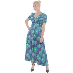 Blue Dandelions  Cute Plants Button Up Short Sleeve Maxi Dress by SychEva