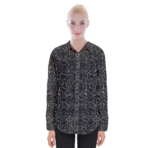 Dark Grunge Geometric Print Pattern Womens Long Sleeve Shirt by dflcprintsclothing