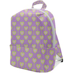 Yellow Hearts On A Light Purple Background Zip Up Backpack by SychEva