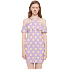 Yellow Hearts On A Light Purple Background Shoulder Frill Bodycon Summer Dress by SychEva