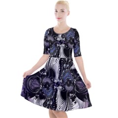 Twin Migraines Quarter Sleeve A-line Dress by MRNStudios