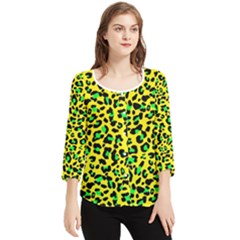 Yellow And Green, Neon Leopard Spots Pattern Chiffon Quarter Sleeve Blouse by Casemiro