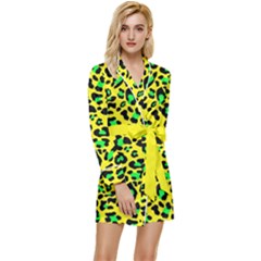 Yellow And Green, Neon Leopard Spots Pattern Long Sleeve Satin Robe by Casemiro