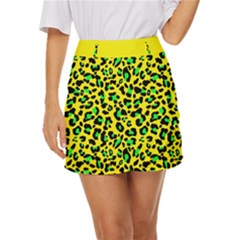 Yellow And Green, Neon Leopard Spots Pattern Mini Front Wrap Skirt by Casemiro