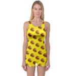 Vector Burgers, fast food sandwitch pattern at yellow One Piece Boyleg Swimsuit