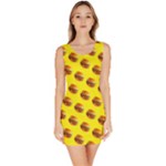 Vector Burgers, fast food sandwitch pattern at yellow Bodycon Dress