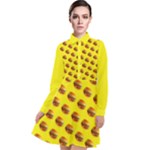 Vector Burgers, fast food sandwitch pattern at yellow Long Sleeve Chiffon Shirt Dress
