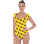 Vector Burgers, fast food sandwitch pattern at yellow Short Sleeve Leotard 