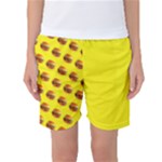 Vector Burgers, fast food sandwitch pattern at yellow Women s Basketball Shorts