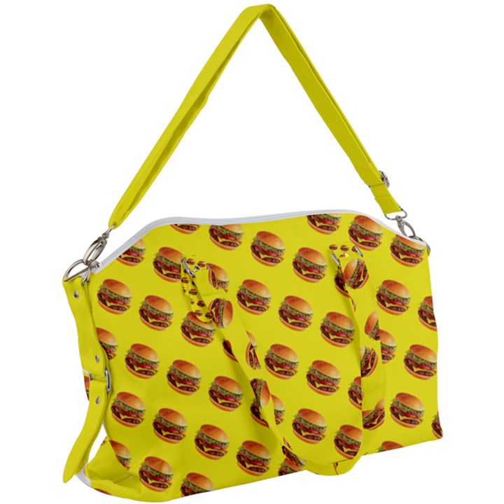 Vector Burgers, fast food sandwitch pattern at yellow Canvas Crossbody Bag
