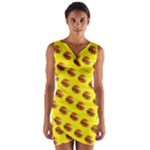 Vector Burgers, fast food sandwitch pattern at yellow Wrap Front Bodycon Dress