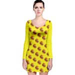 Vector Burgers, fast food sandwitch pattern at yellow Long Sleeve Velvet Bodycon Dress