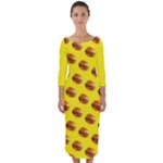 Vector Burgers, fast food sandwitch pattern at yellow Quarter Sleeve Midi Bodycon Dress