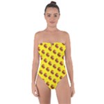 Vector Burgers, fast food sandwitch pattern at yellow Tie Back One Piece Swimsuit