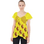 Vector Burgers, fast food sandwitch pattern at yellow Lace Front Dolly Top