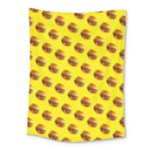Vector Burgers, fast food sandwitch pattern at yellow Medium Tapestry