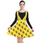 Vector Burgers, fast food sandwitch pattern at yellow Plunge Pinafore Dress