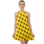 Vector Burgers, fast food sandwitch pattern at yellow Halter Tie Back Chiffon Dress