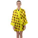 Vector Burgers, fast food sandwitch pattern at yellow Long Sleeve Satin Kimono