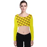 Vector Burgers, fast food sandwitch pattern at yellow Velvet Long Sleeve Crop Top