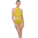 Vector Burgers, fast food sandwitch pattern at yellow Halter Side Cut Swimsuit