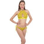 Vector Burgers, fast food sandwitch pattern at yellow Cross Front Halter Bikini Set