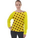 Vector Burgers, fast food sandwitch pattern at yellow Off Shoulder Long Sleeve Velour Top