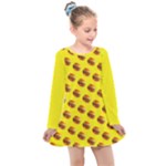 Vector Burgers, fast food sandwitch pattern at yellow Kids  Long Sleeve Dress