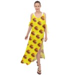 Vector Burgers, fast food sandwitch pattern at yellow Maxi Chiffon Cover Up Dress