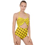 Vector Burgers, fast food sandwitch pattern at yellow Scallop Top Cut Out Swimsuit
