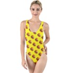 Vector Burgers, fast food sandwitch pattern at yellow High Leg Strappy Swimsuit