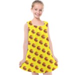 Vector Burgers, fast food sandwitch pattern at yellow Kids  Cross Back Dress