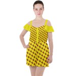 Vector Burgers, fast food sandwitch pattern at yellow Ruffle Cut Out Chiffon Playsuit