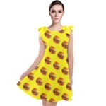 Vector Burgers, fast food sandwitch pattern at yellow Tie Up Tunic Dress