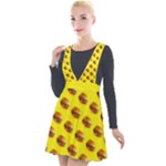 Vector Burgers, fast food sandwitch pattern at yellow Plunge Pinafore Velour Dress