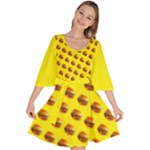 Vector Burgers, fast food sandwitch pattern at yellow Velour Kimono Dress