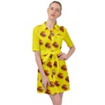 Vector Burgers, fast food sandwitch pattern at yellow Belted Shirt Dress