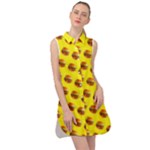 Vector Burgers, fast food sandwitch pattern at yellow Sleeveless Shirt Dress