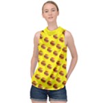 Vector Burgers, fast food sandwitch pattern at yellow High Neck Satin Top
