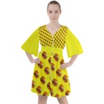 Vector Burgers, fast food sandwitch pattern at yellow Boho Button Up Dress