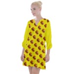 Vector Burgers, fast food sandwitch pattern at yellow Open Neck Shift Dress