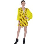 Vector Burgers, fast food sandwitch pattern at yellow V-Neck Flare Sleeve Mini Dress