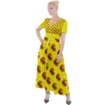 Vector Burgers, fast food sandwitch pattern at yellow Button Up Short Sleeve Maxi Dress