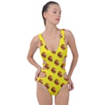 Vector Burgers, fast food sandwitch pattern at yellow Side Cut Out Swimsuit