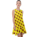 Vector Burgers, fast food sandwitch pattern at yellow Frill Swing Dress