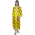 Vector Burgers, fast food sandwitch pattern at yellow Maxi Satin Kimono