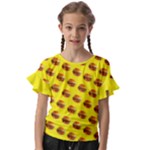 Vector Burgers, fast food sandwitch pattern at yellow Kids  Cut Out Flutter Sleeves